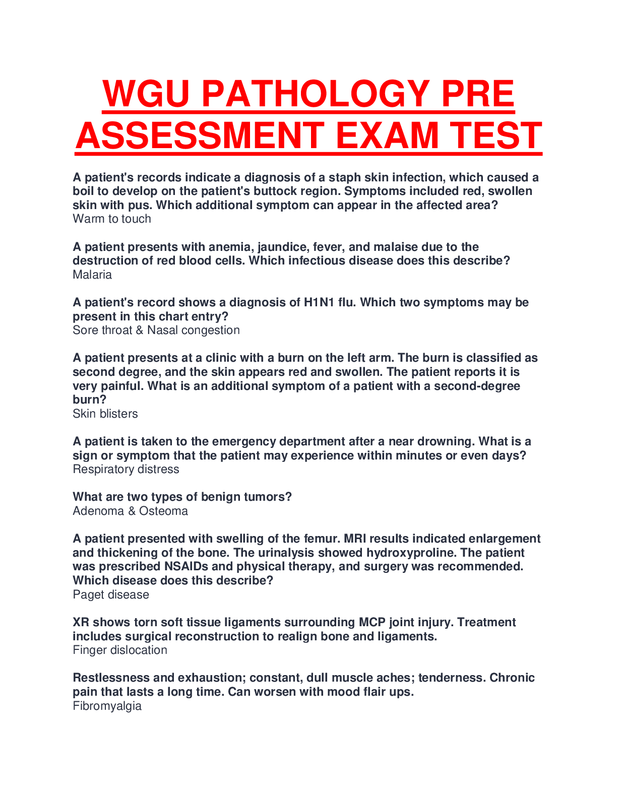 WGU PATHOLOGY PRE ASSESSMENT ACTUAL EXAM TEST WITH COMPLETE QUESTIONS